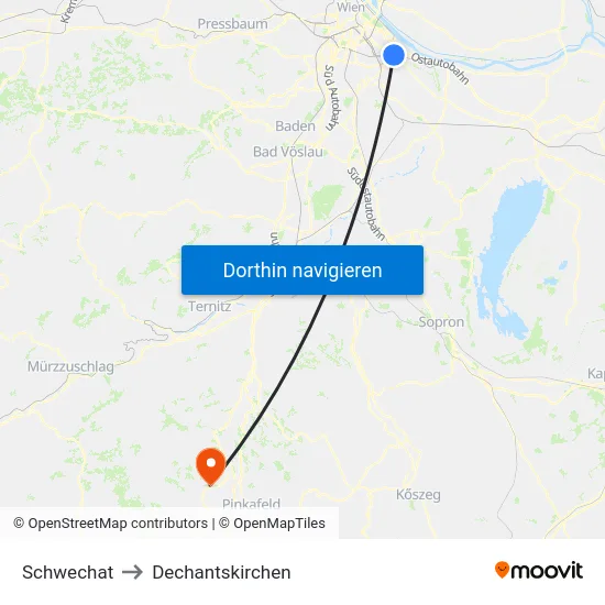 Schwechat to Dechantskirchen map