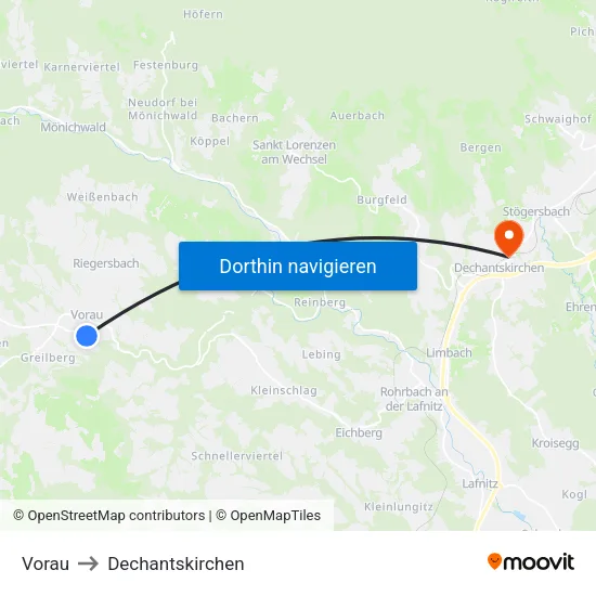 Vorau to Dechantskirchen map