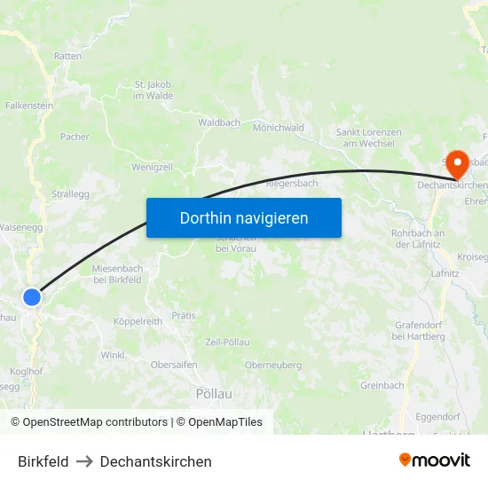 Birkfeld to Dechantskirchen map