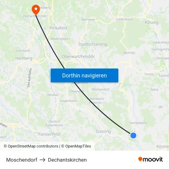 Moschendorf to Dechantskirchen map