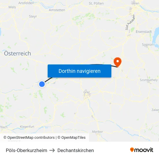 Pöls-Oberkurzheim to Dechantskirchen map