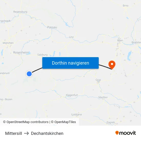 Mittersill to Dechantskirchen map