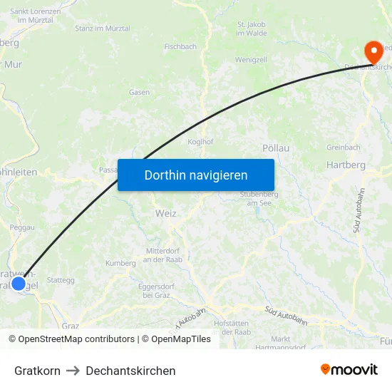 Gratkorn to Dechantskirchen map