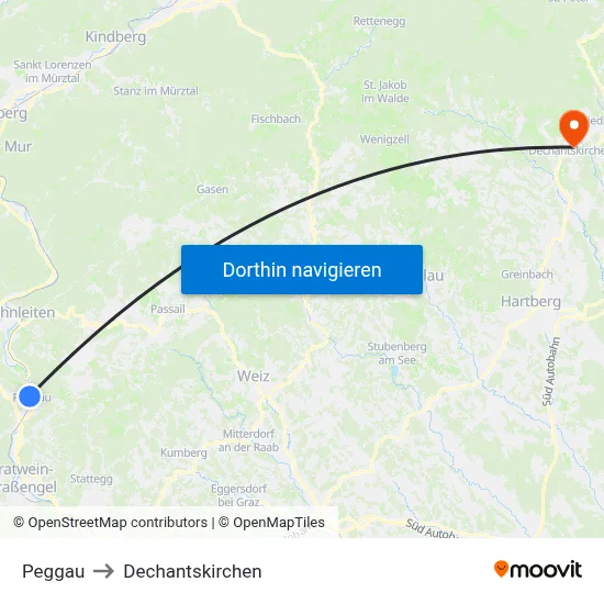 Peggau to Dechantskirchen map