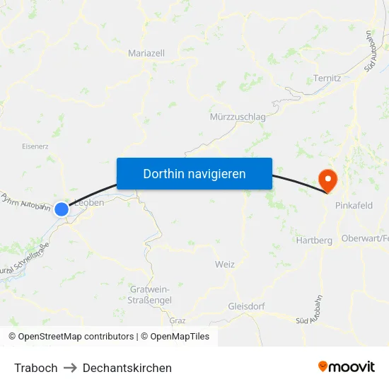 Traboch to Dechantskirchen map