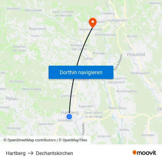 Hartberg to Dechantskirchen map