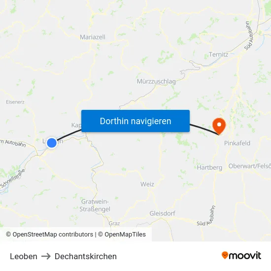 Leoben to Dechantskirchen map