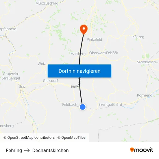 Fehring to Dechantskirchen map