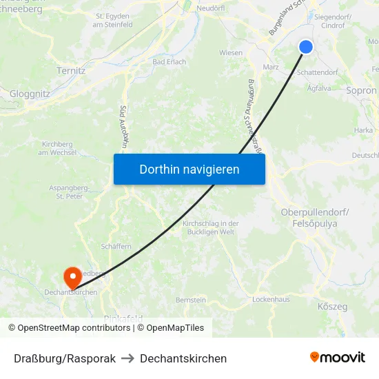 Draßburg/Rasporak to Dechantskirchen map