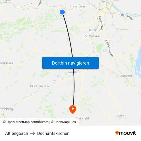 Altlengbach to Dechantskirchen map
