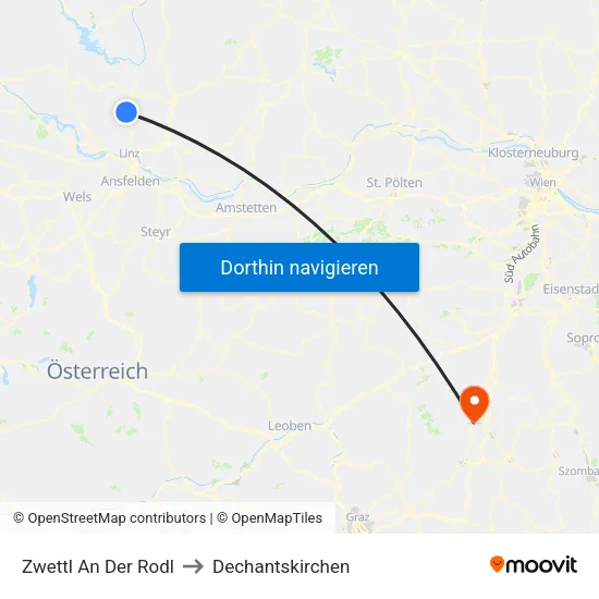 Zwettl An Der Rodl to Dechantskirchen map
