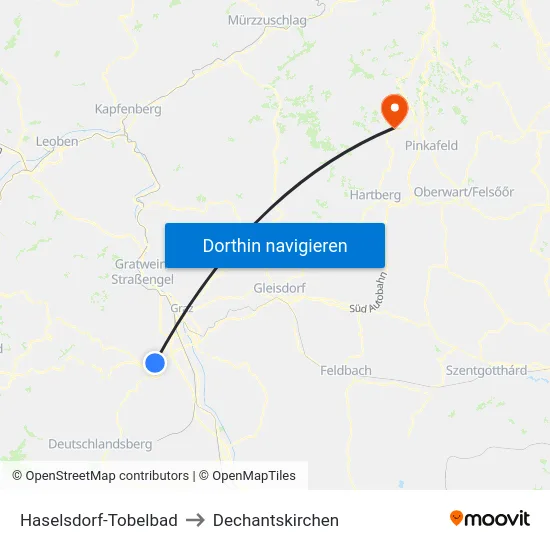 Haselsdorf-Tobelbad to Dechantskirchen map