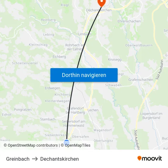 Greinbach to Dechantskirchen map