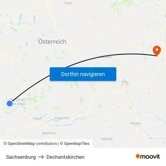 Sachsenburg to Dechantskirchen map