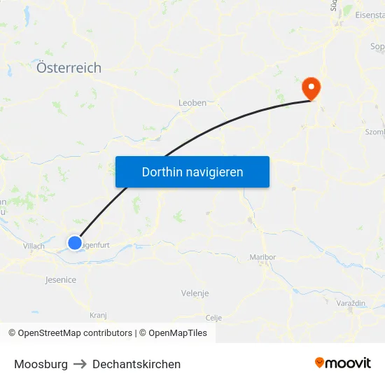 Moosburg to Dechantskirchen map