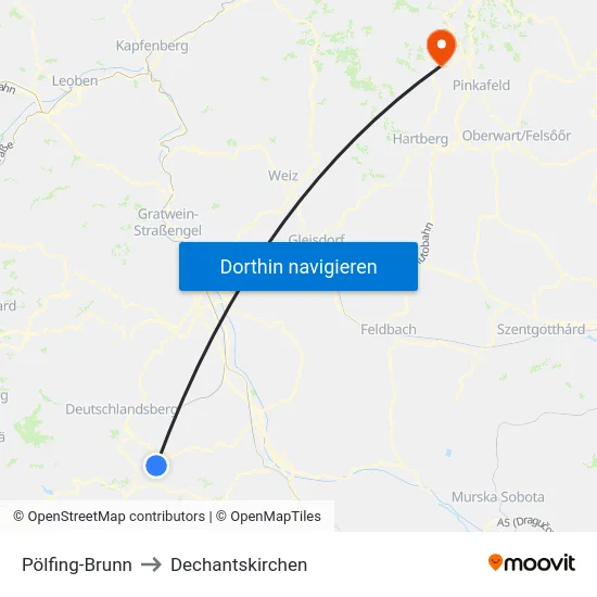 Pölfing-Brunn to Dechantskirchen map