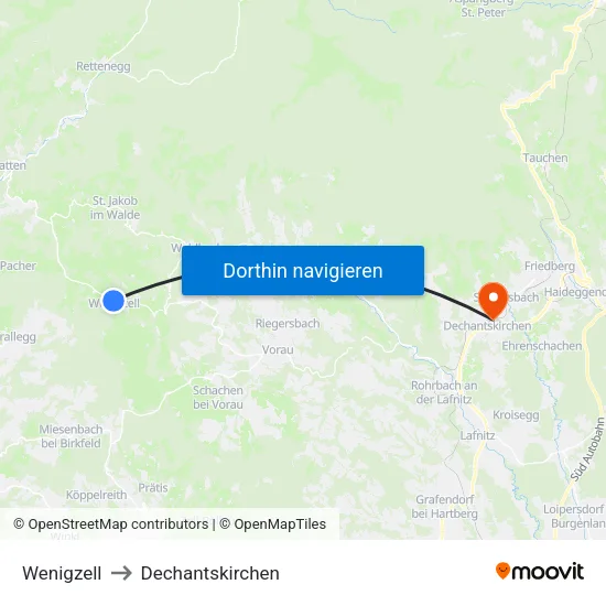 Wenigzell to Dechantskirchen map
