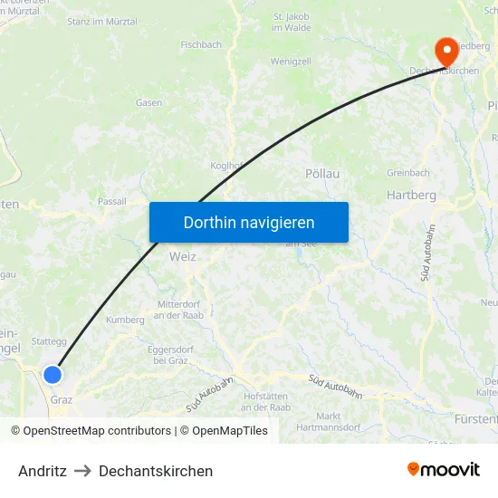 Andritz to Dechantskirchen map