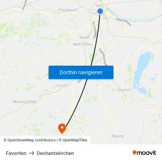 Favoriten to Dechantskirchen map