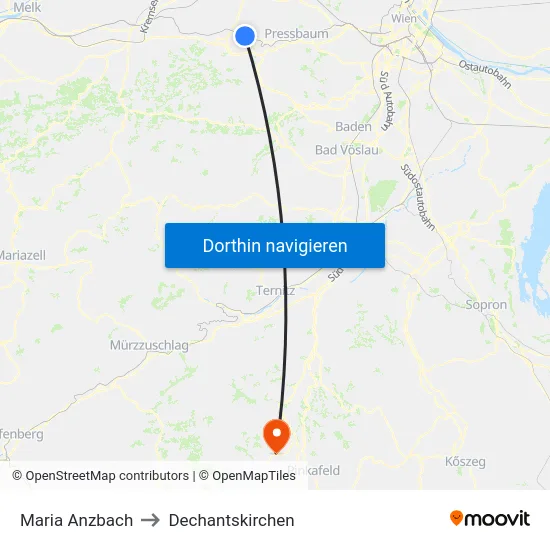 Maria Anzbach to Dechantskirchen map