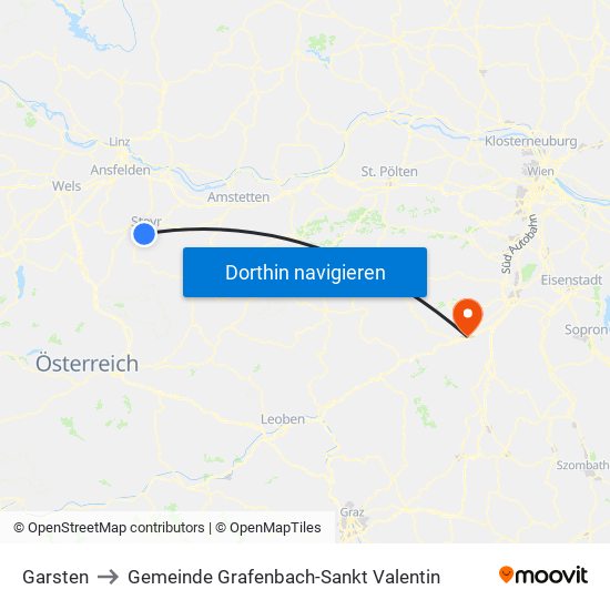 Garsten to Gemeinde Grafenbach-Sankt Valentin map