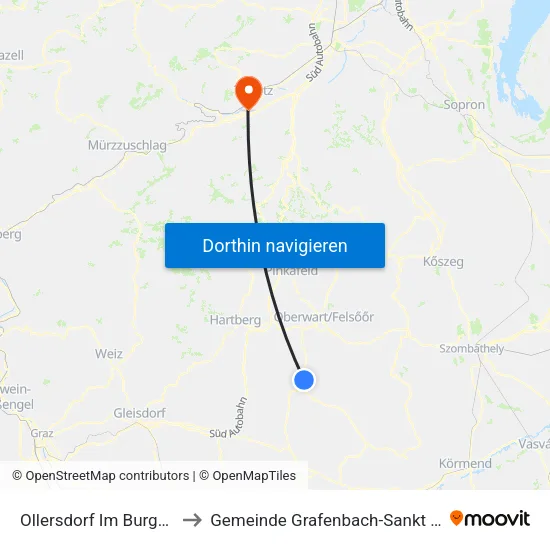 Ollersdorf Im Burgenland to Gemeinde Grafenbach-Sankt Valentin map