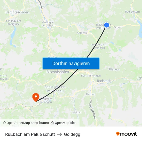 Rußbach am Paß Gschütt to Goldegg map