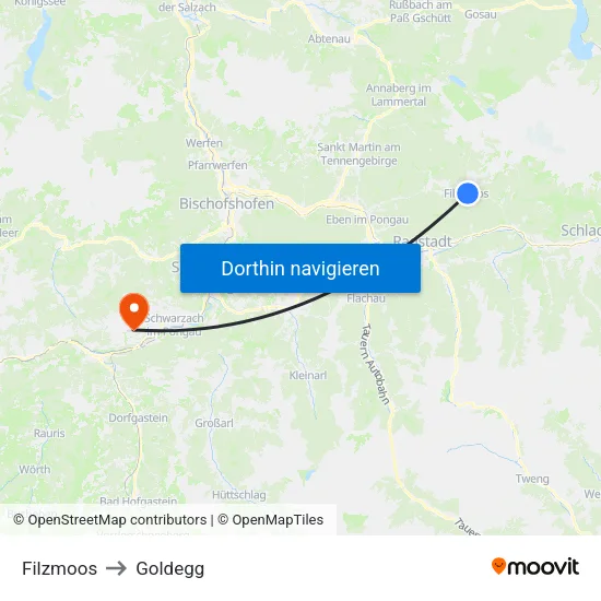 Filzmoos to Goldegg map