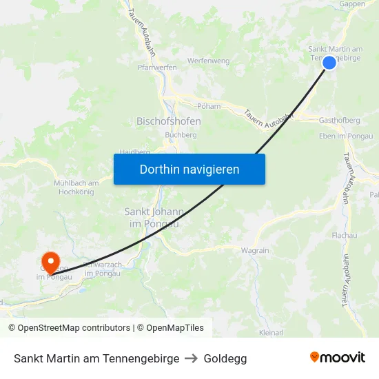 Sankt Martin am Tennengebirge to Goldegg map