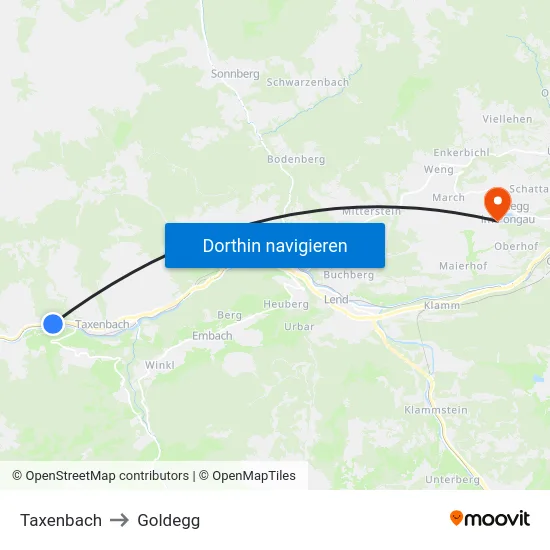 Taxenbach to Goldegg map