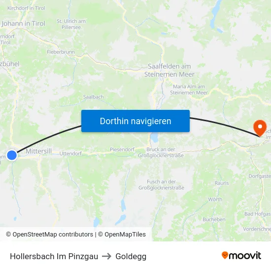 Hollersbach Im Pinzgau to Goldegg map