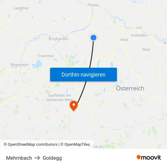 Mehrnbach to Goldegg map