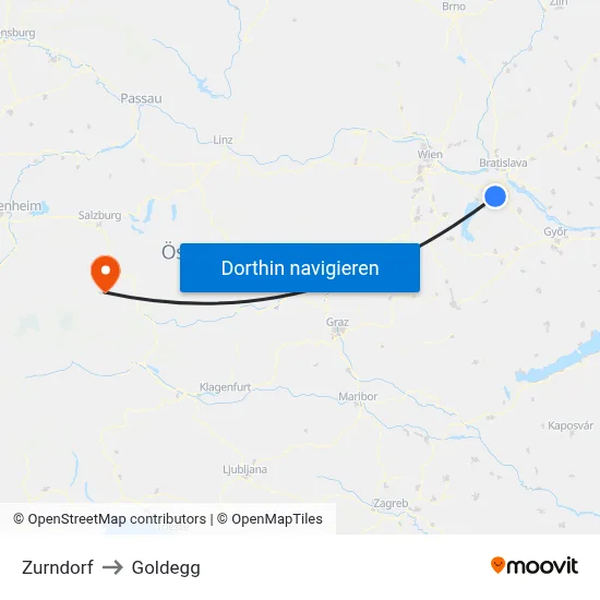 Zurndorf to Goldegg map