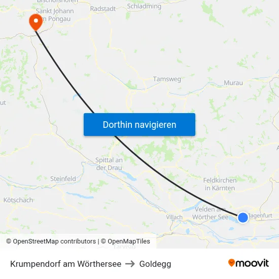 Krumpendorf am Wörthersee to Goldegg map