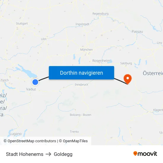Stadt Hohenems to Goldegg map