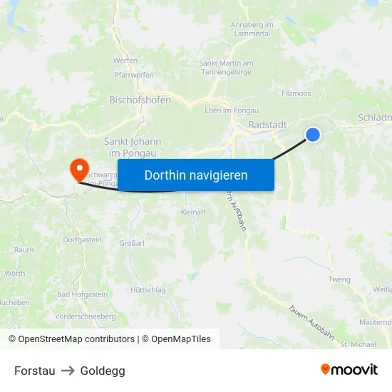 Forstau to Goldegg map