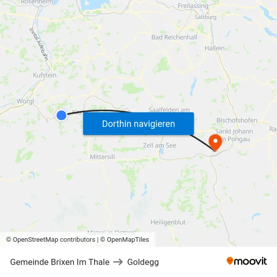 Gemeinde Brixen Im Thale to Goldegg map