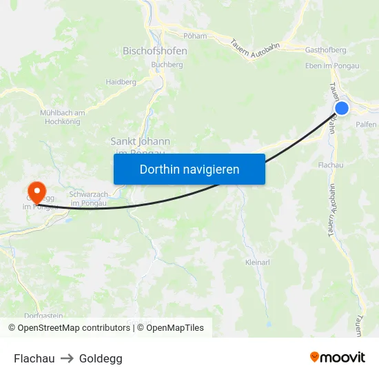 Flachau to Goldegg map