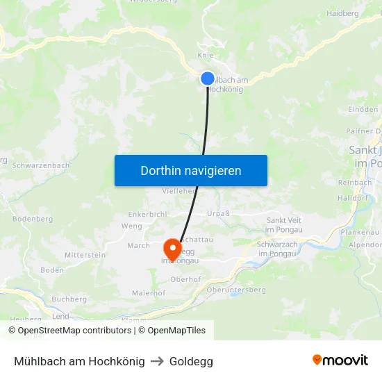 Mühlbach am Hochkönig to Goldegg map