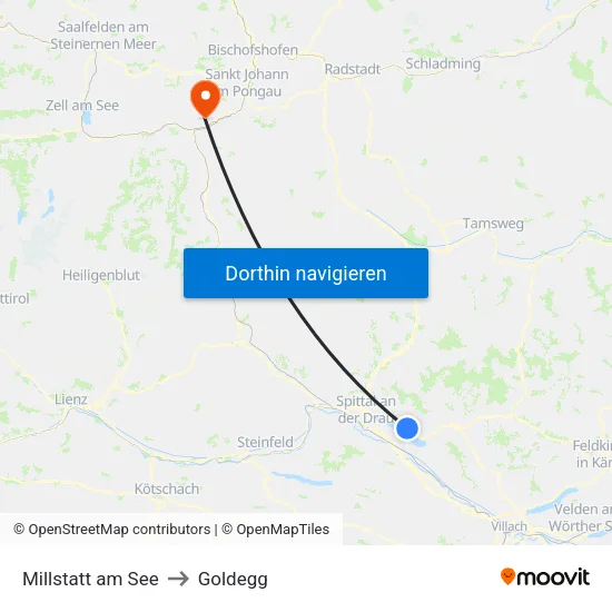Millstatt am See to Goldegg map