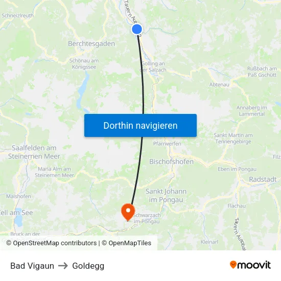 Bad Vigaun to Goldegg map