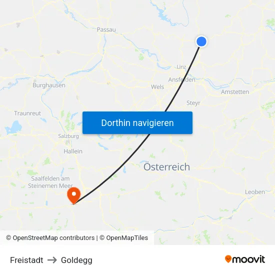 Freistadt to Goldegg map