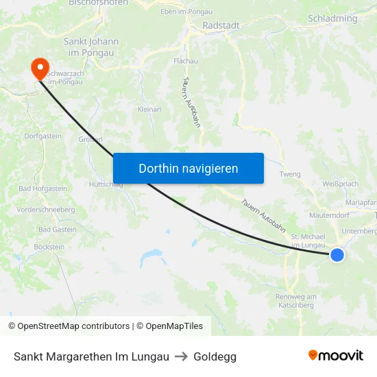 Sankt Margarethen Im Lungau to Goldegg map