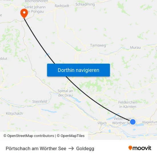 Pörtschach am Wörther See to Goldegg map