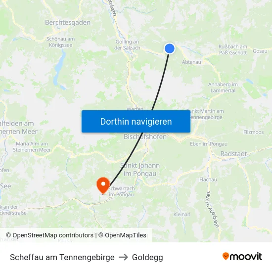 Scheffau am Tennengebirge to Goldegg map
