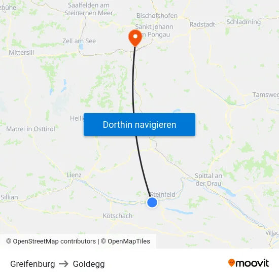 Greifenburg to Goldegg map