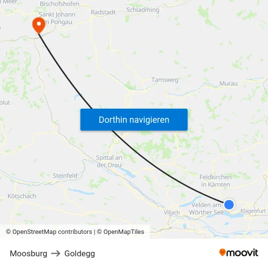 Moosburg to Goldegg map