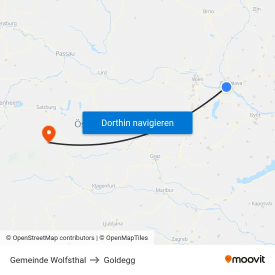 Gemeinde Wolfsthal to Goldegg map