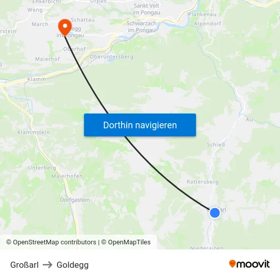 Großarl to Goldegg map