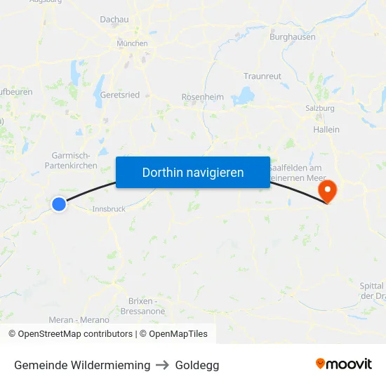 Gemeinde Wildermieming to Goldegg map